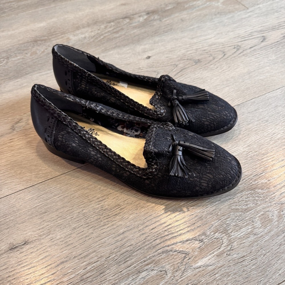 Seychelles Womens Tassel Round Slip-On Lace‎ Loafers Black Size 6.5